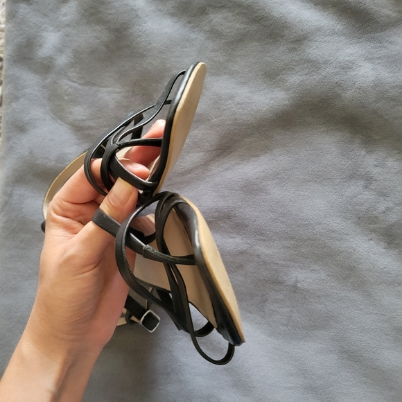 vintage strappy square toe ankle tie low wedge sandal size 8 9 - Picture 5 of 6